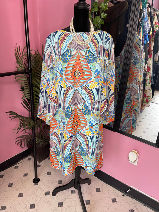 IN Studio Blue Orange Print Dress Women sz 14