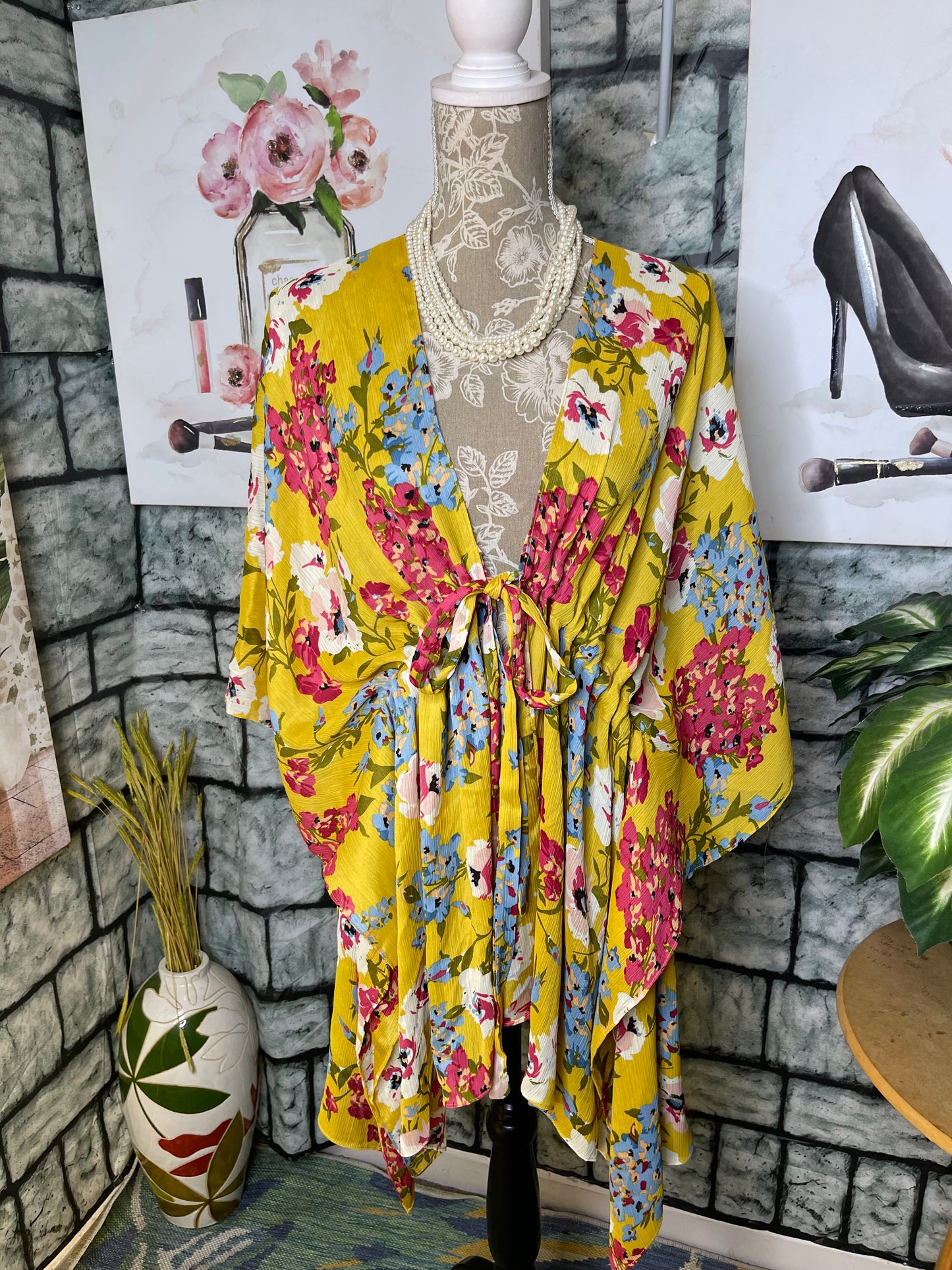 Umgee Yellow Floral Cover Blouse Women sz Small
