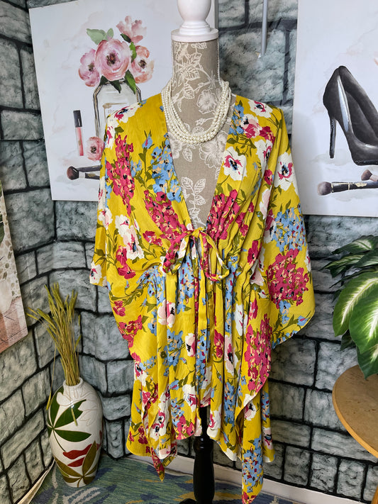 Umgee Yellow Floral Cover Blouse Women sz Small