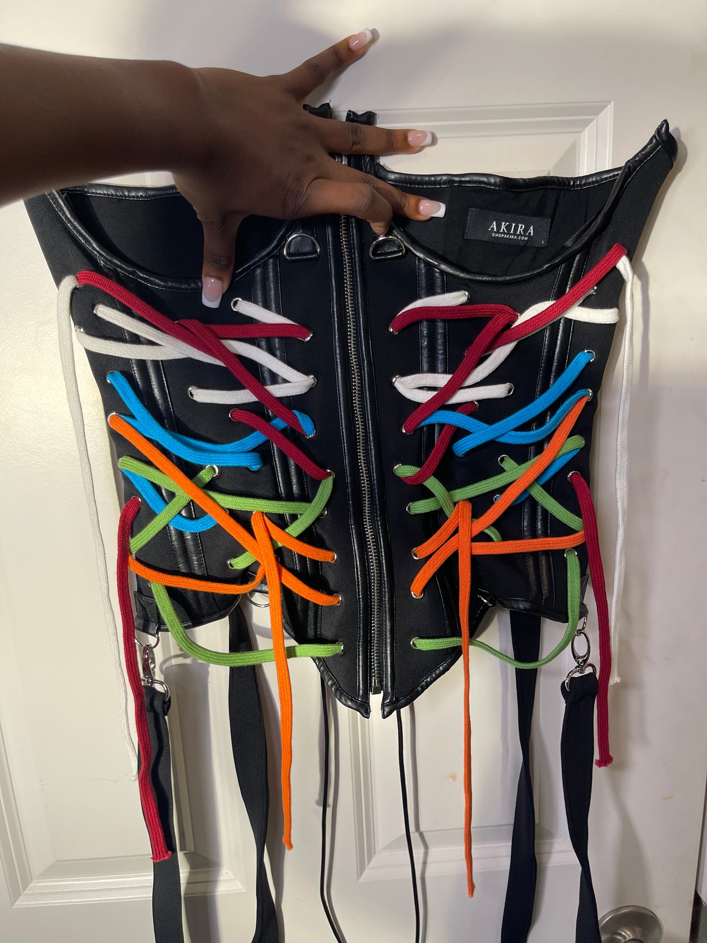 NEW Akira Black Colorful Top Women sz Large (Should be worn with a additional shirt)