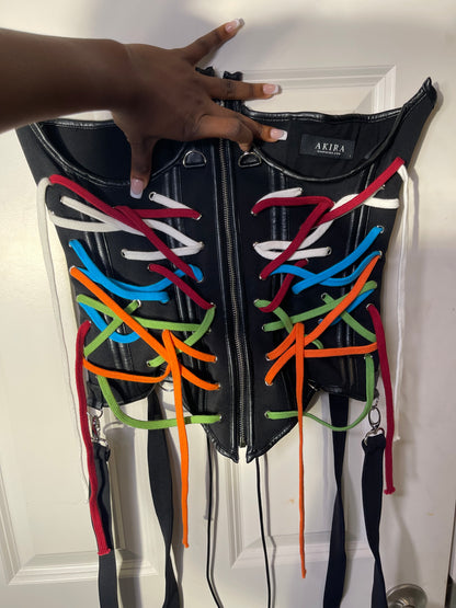 NEW Akira Black Colorful Top Women sz Large (Should be worn with a additional shirt)
