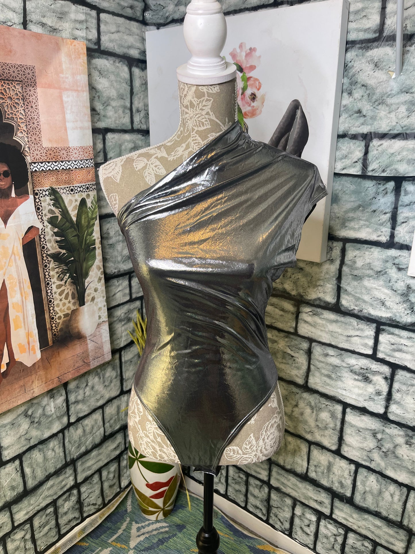 NEW Fashion Nova Silver Bodysuit Top Women sz Medium
