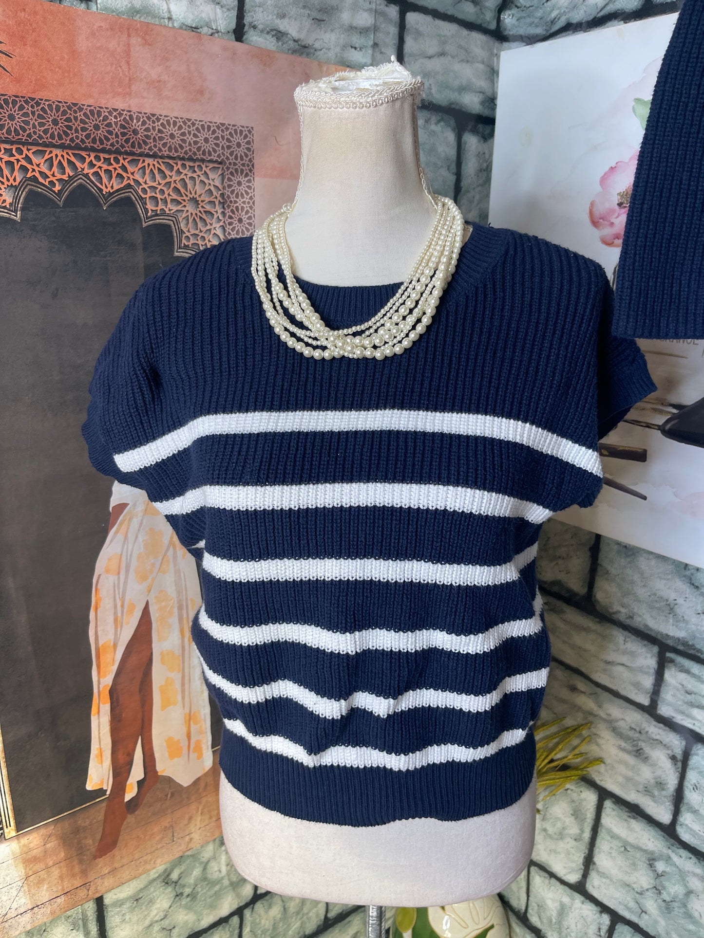 Moon & Madison Blue White 2 piece Sweater Pants Set Women sz Medium