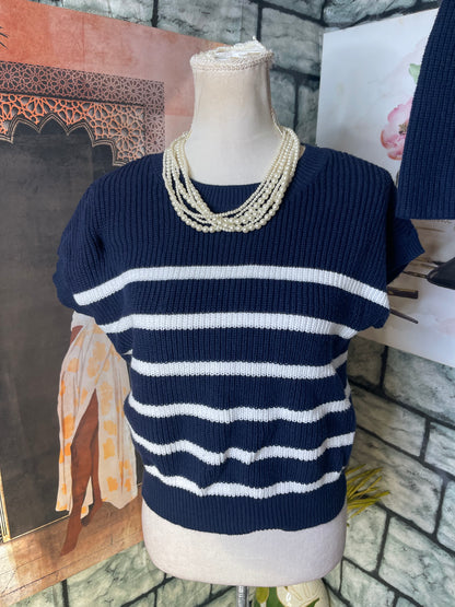 Moon & Madison Blue White 2 piece Sweater Pants Set Women sz Medium
