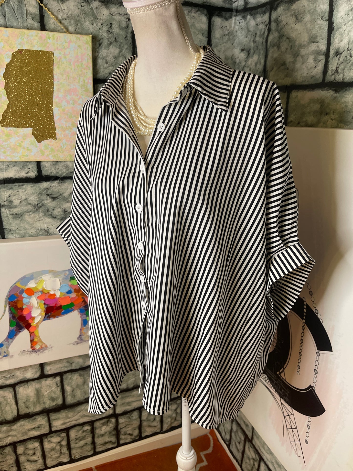 Joress Black White Button Blouse Women sz Large