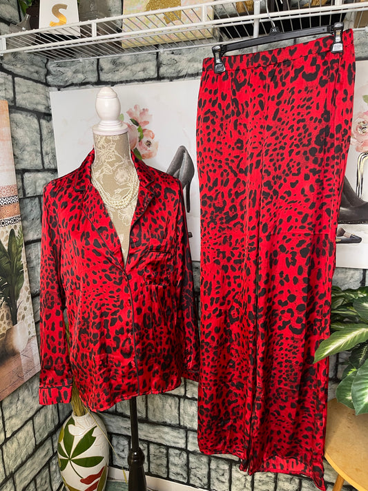 Missguided Red Print 2 Piece Set Women sz 6