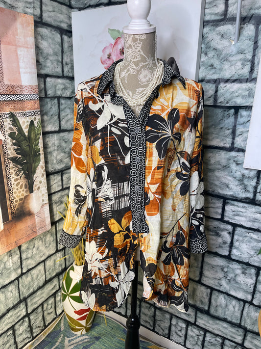 Multiples Brown Orange Blouse Women sz XL