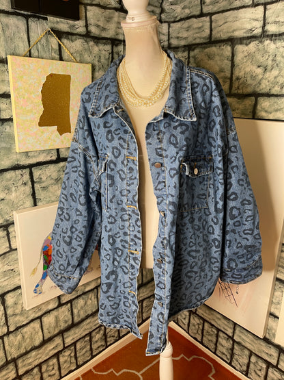 Davi & Dani Blue Print Denim Jacket Women sz 2XL