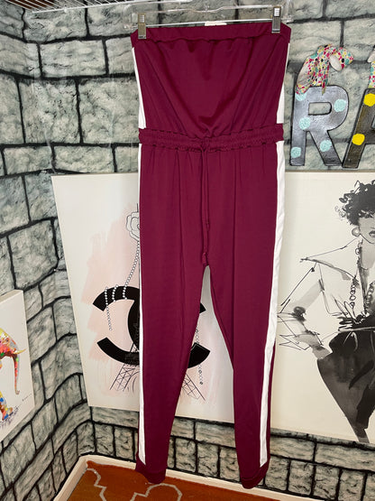 NEW Capella Burgundy White Jumpsuit Women sz Medium