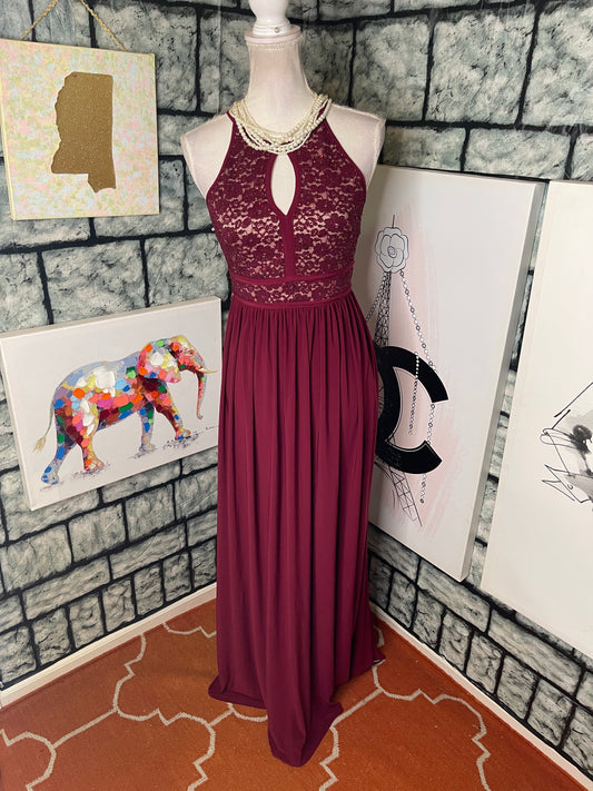 Morgan & Co Burgundy Tan Dress Women sz 3/4