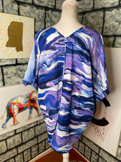 Ashley Stewart Blue Purple Print Blouse Women sz 18/20