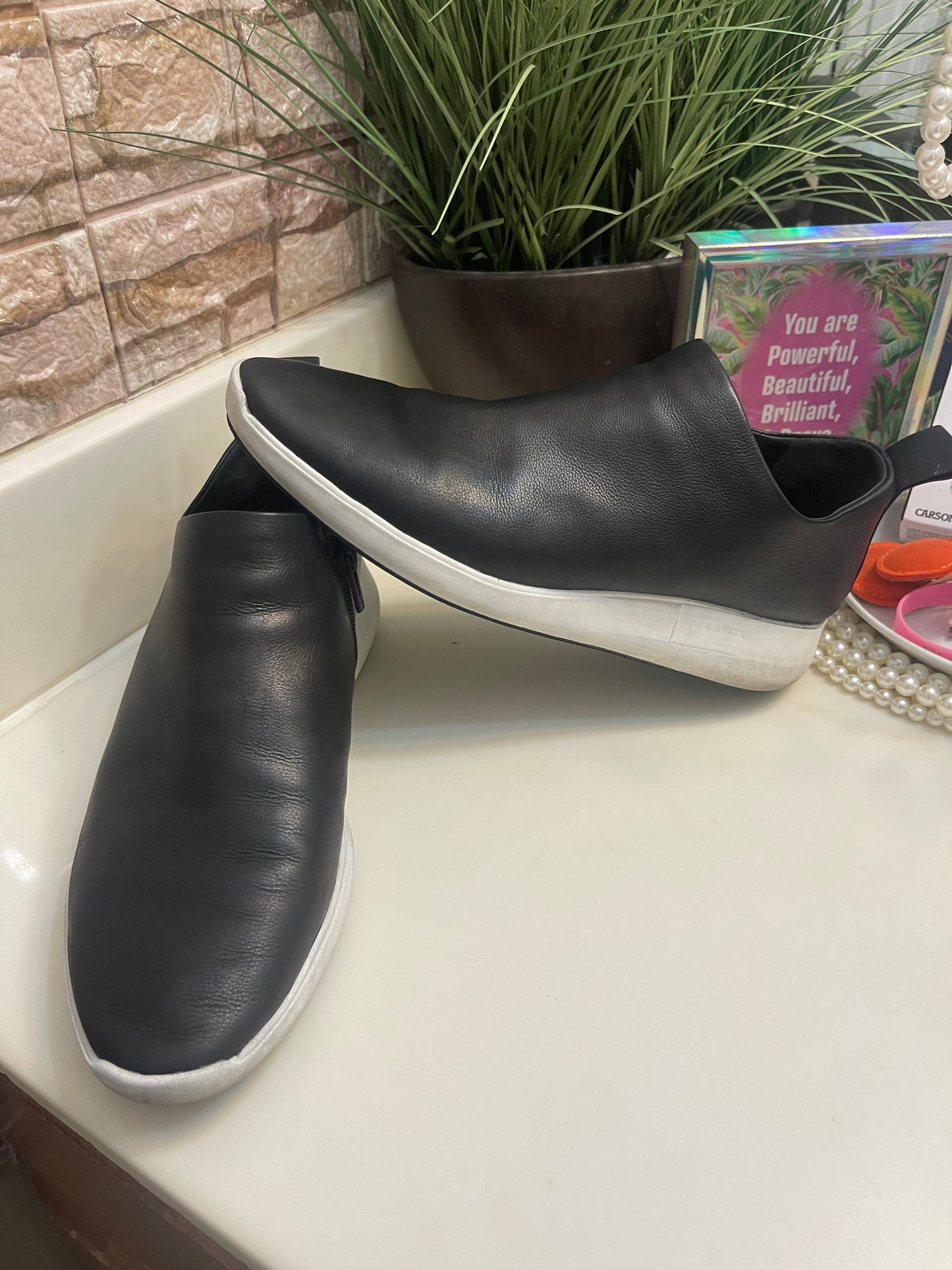 Via Spiga Slip On Sneakers Black Women sz 9