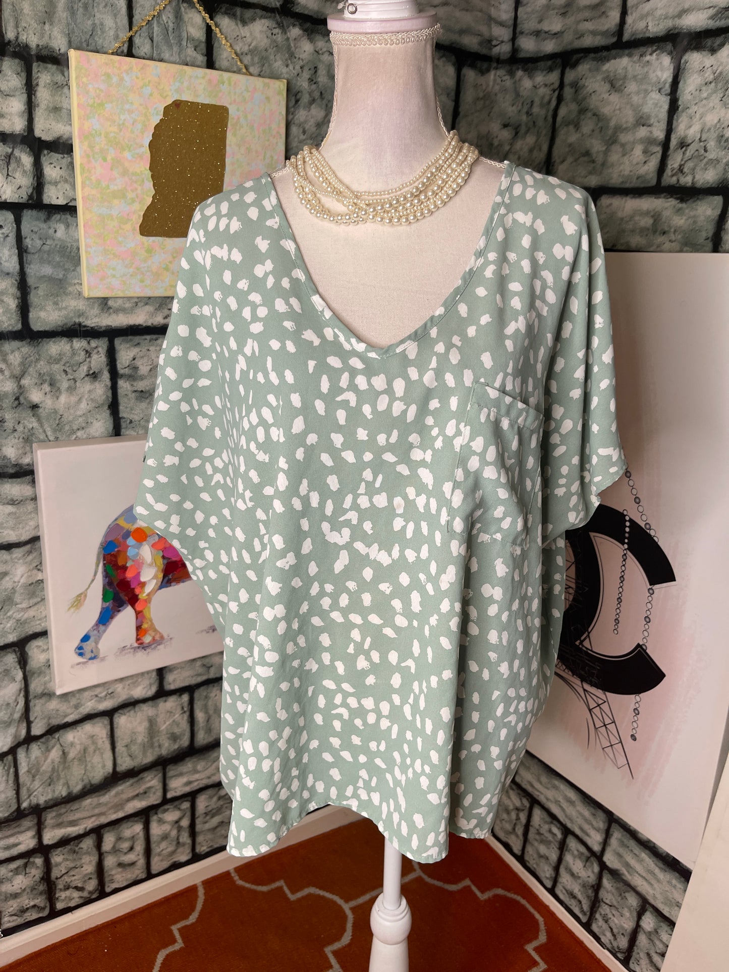 143 Story Green White Shirt Dress Women sz 1XL