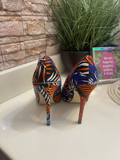 Madison Blue Orange Print Heels Women sz 9