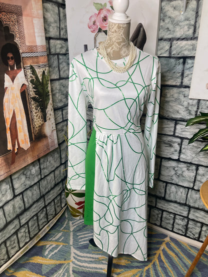 Green White Print Dress Women sz 2XL