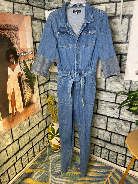 Miss Guided Blue Denim Jumpsuit Women sz 4