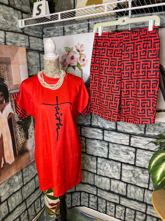 "Faith" Red Black 2 Piece Pants Set Women sz Large