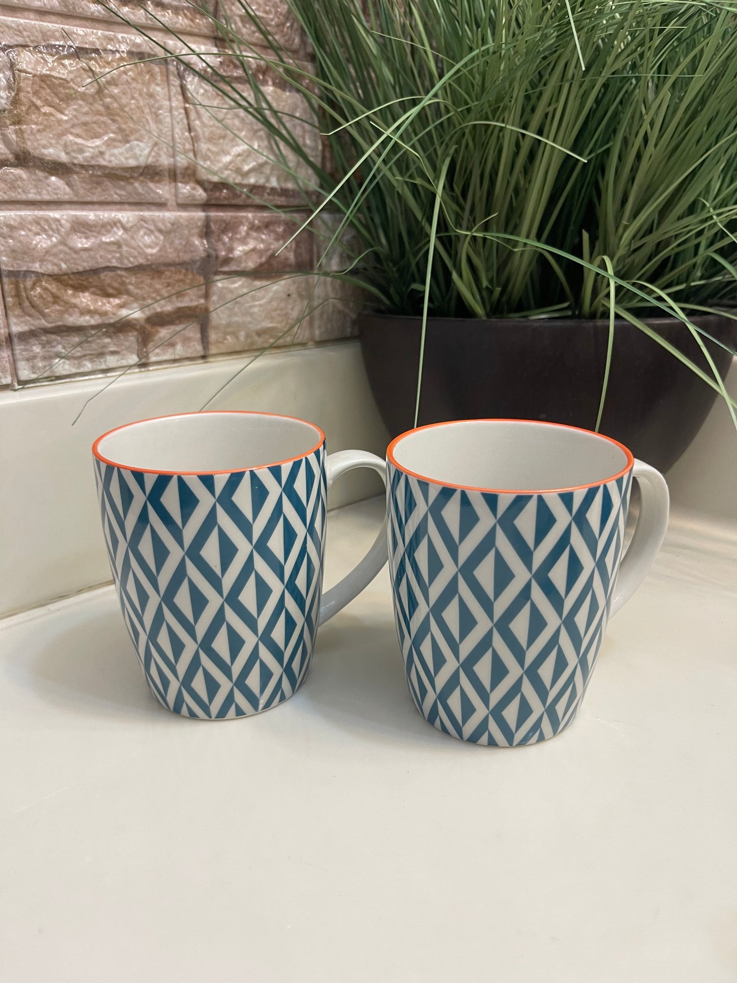 Blue Red Print Mugs (2)