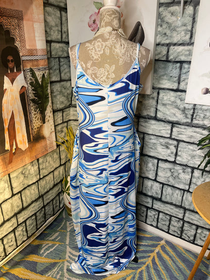 Blue White Dress Print Women sz 1XL