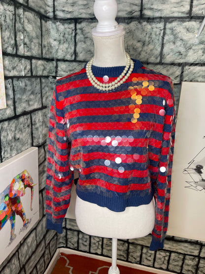 57th & 5th red blue sequin sweater women sz small / medium