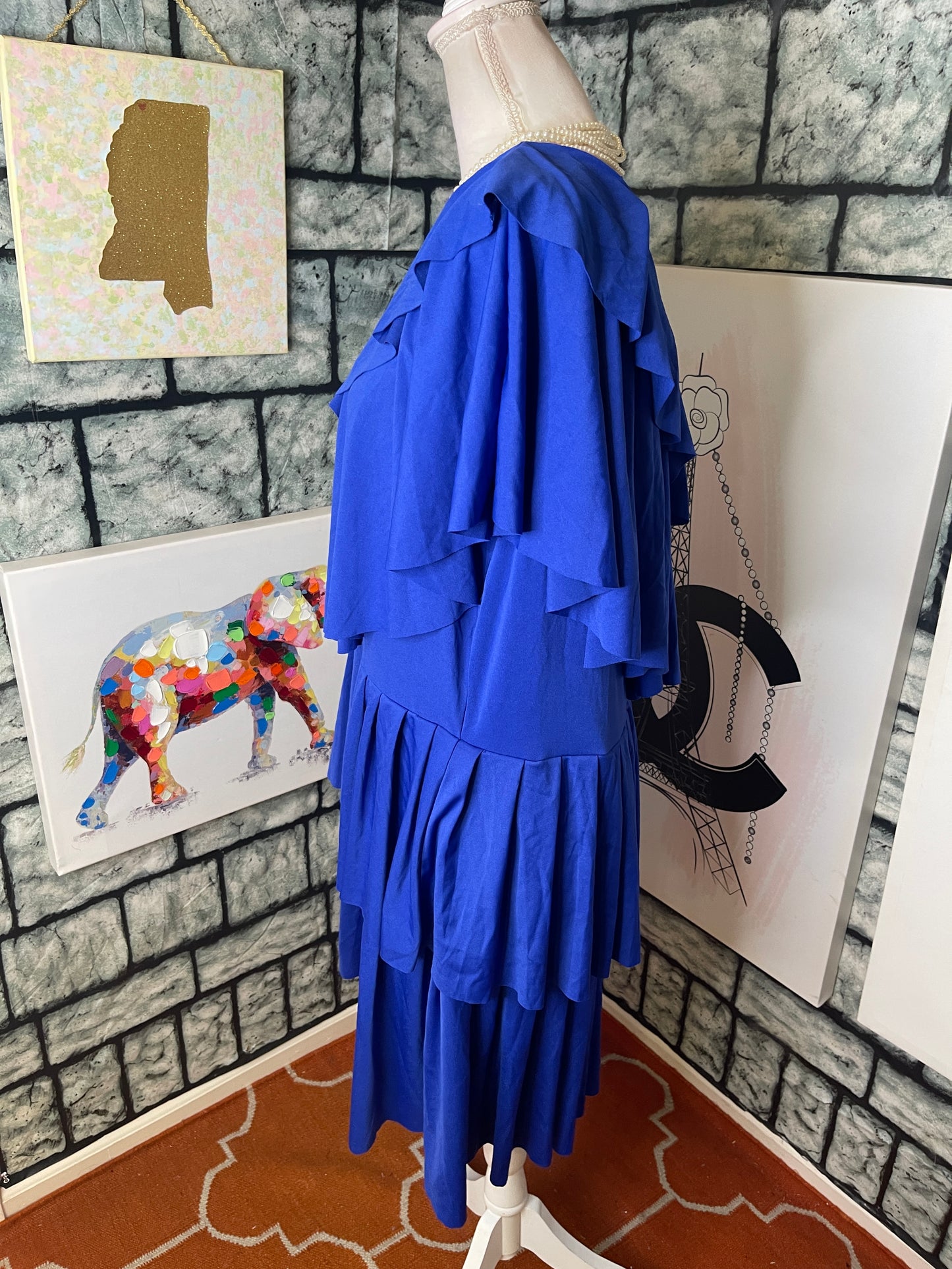 Blue Ruffle Dress Women sz 2XL