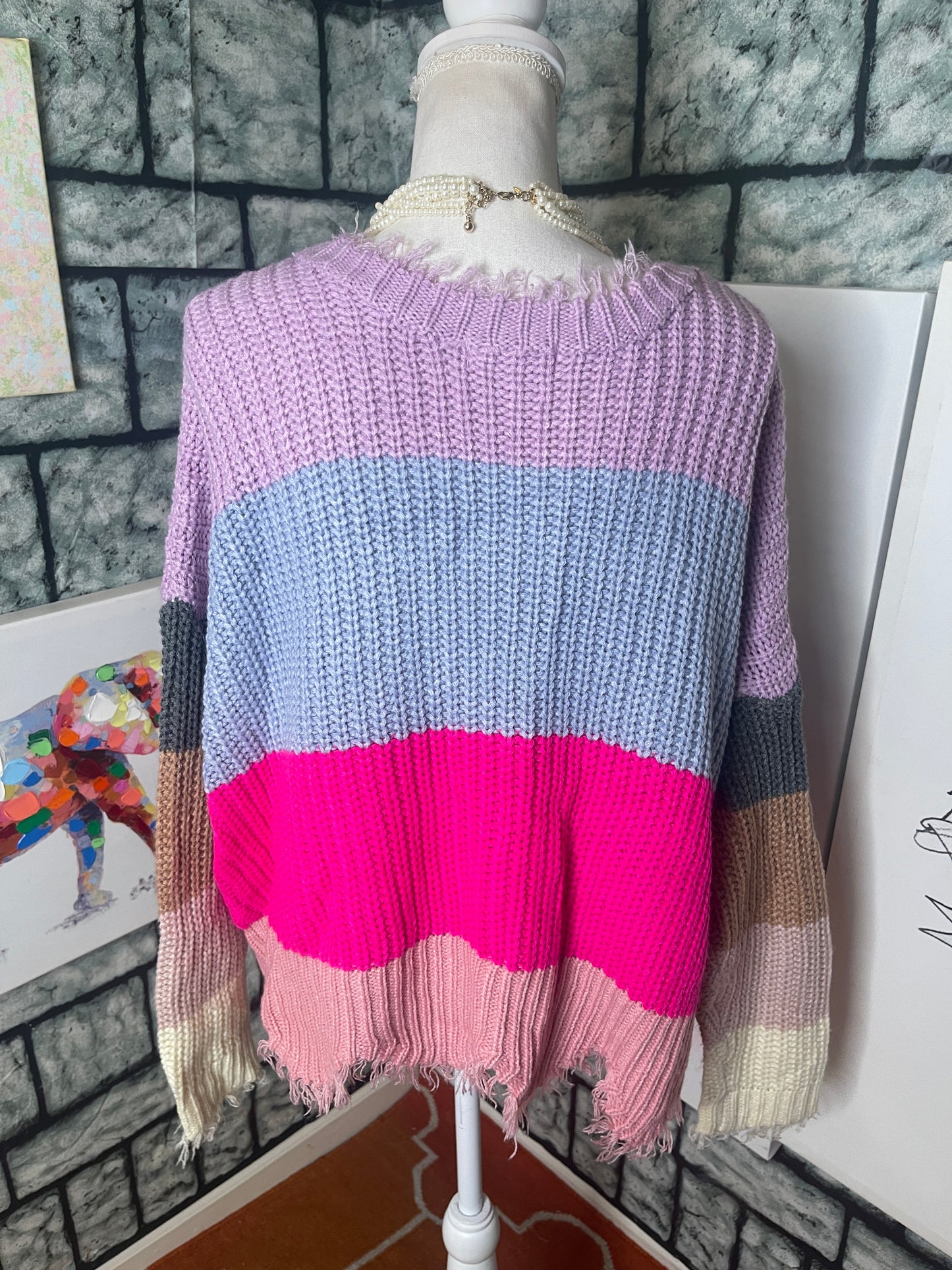 Macaron Purple Blue Pink Sweater Women sz Large
