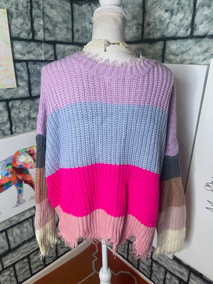 Macaron Purple Blue Pink Sweater Women sz Large