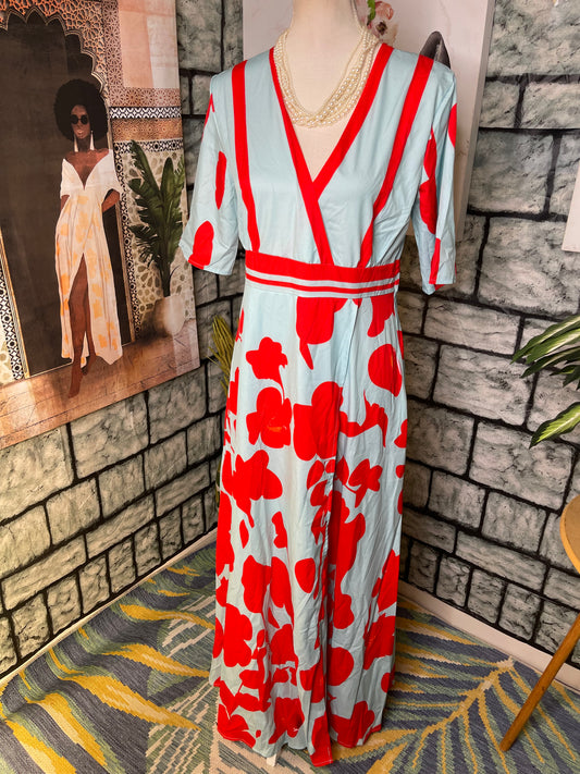 NEW Blue Red Print Jumpsuit Women sz Small