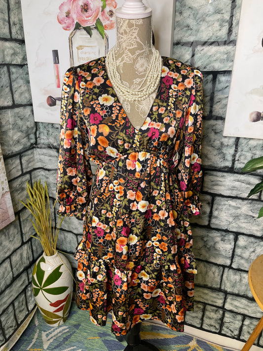 Melonie Black Floral Dress Women sz 6