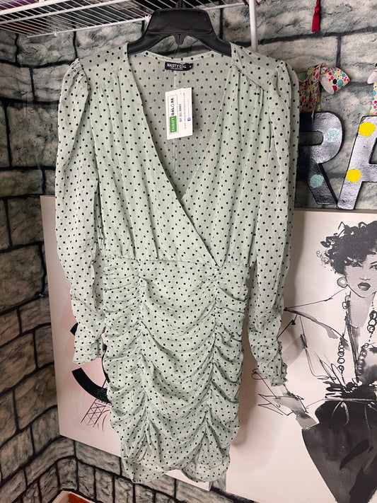 Nasty Gal Green Black Polk Dot Dress Women sz Medium