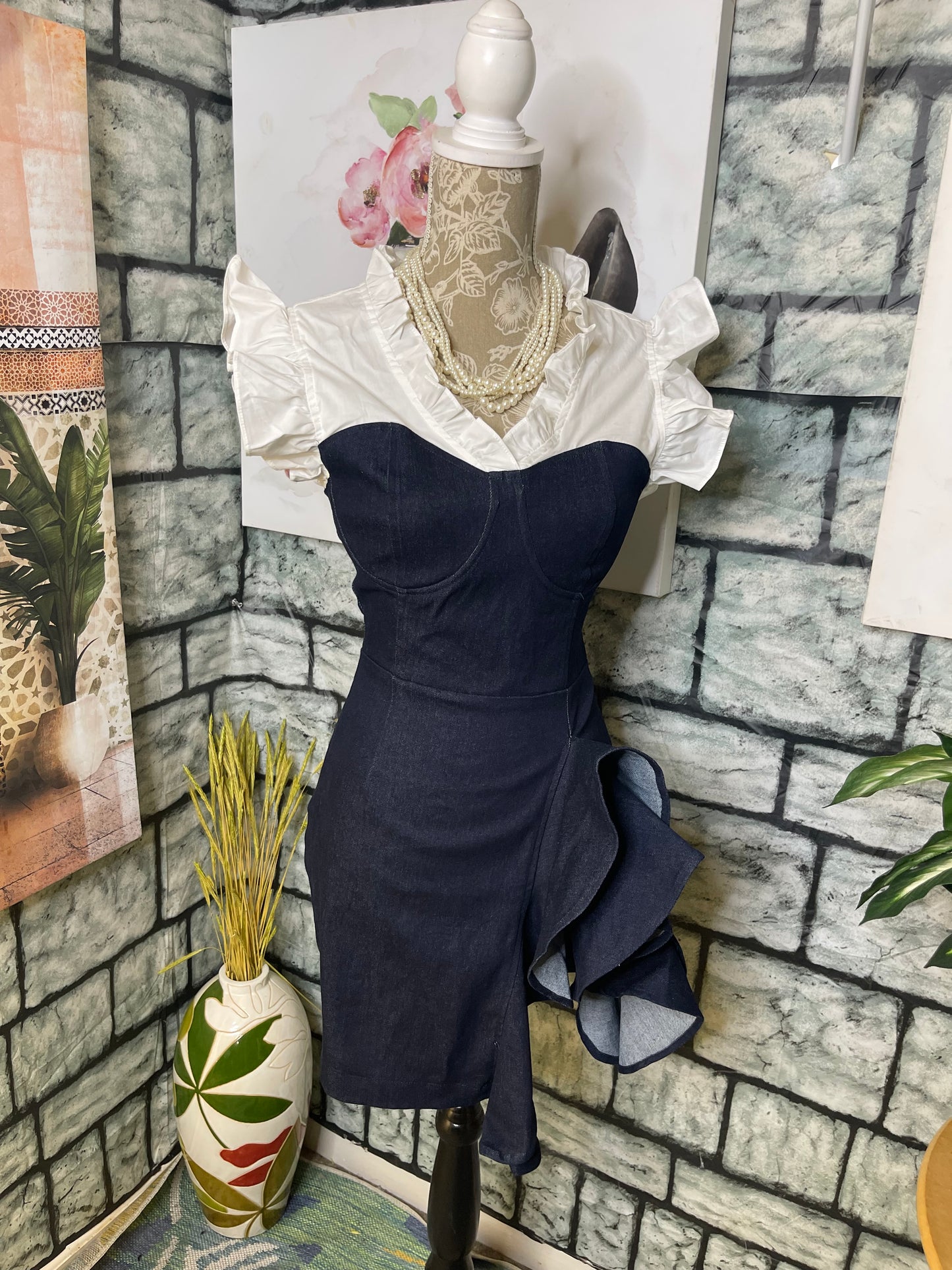 Miss8 Blue Denim Dress Women sz Small