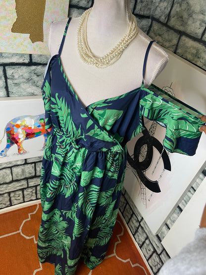 Green blue floral dress women sz xl