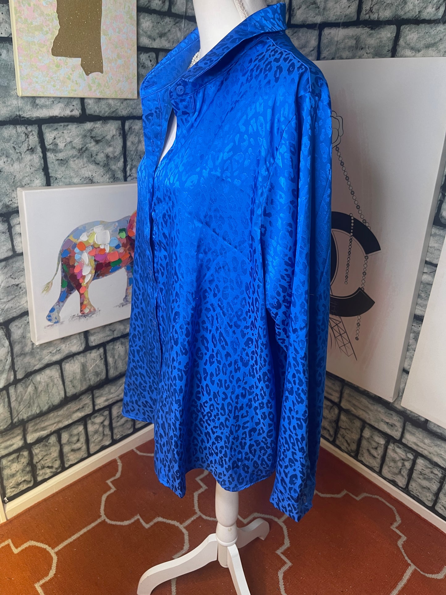 MineFree Blue Button Blouse Women sz 2XL