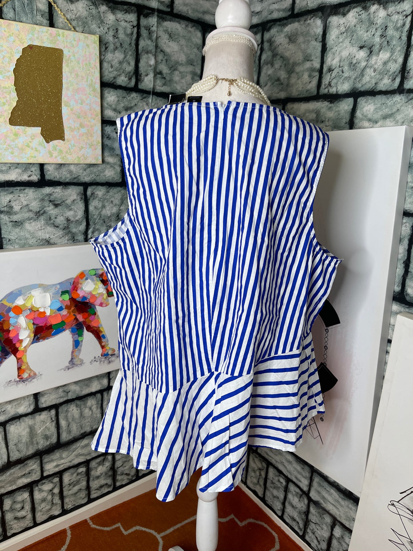 NEW Ashley Stewart Blue White High Low Blouse Women sz 26