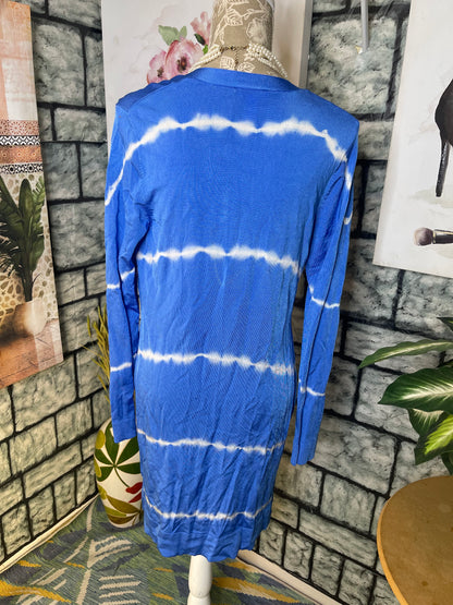 Chico Blue White Cardigan Women sz 0 = Small