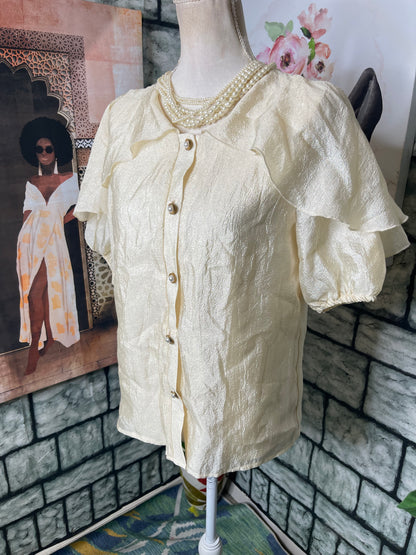 Shein Beige Button Blouse Women sz Small