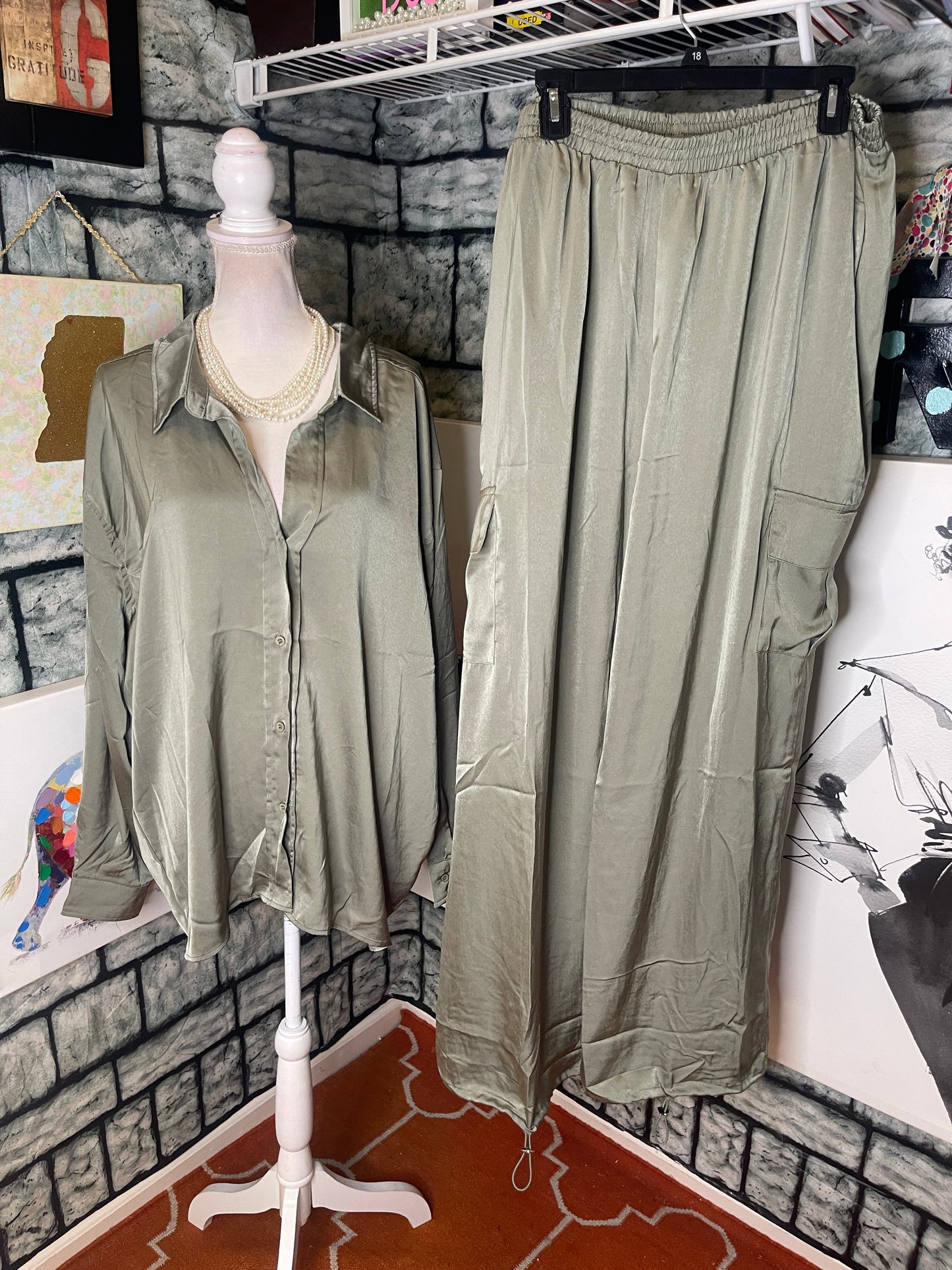 NEW Fashion Nova Green 2 Piece Pants Set Women sz 3XL