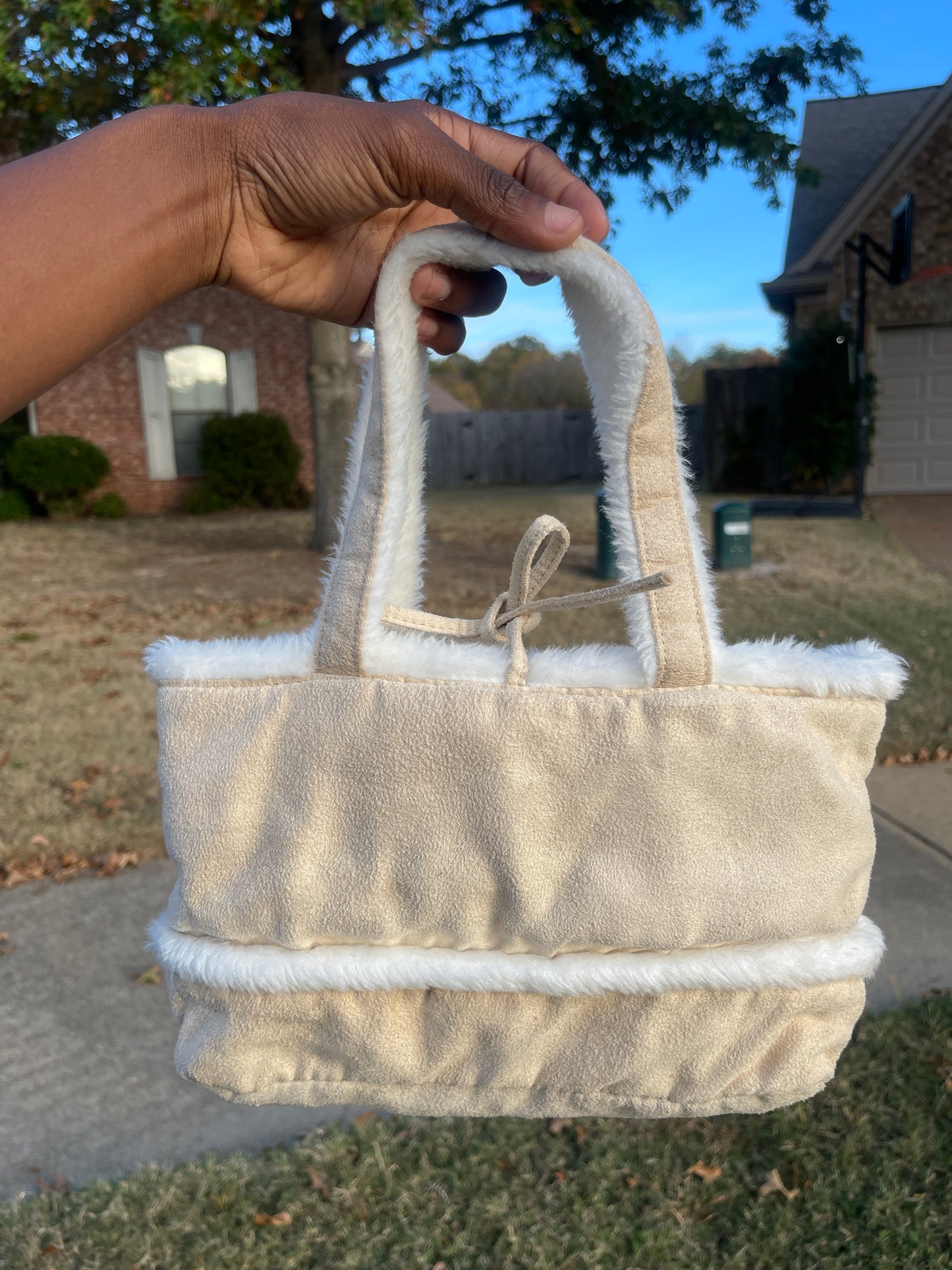 Tan fuzzy handbag