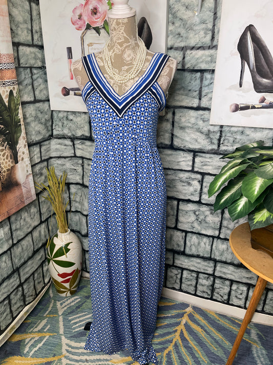 MaxStudio Blue White Print Dress Women sz Medium