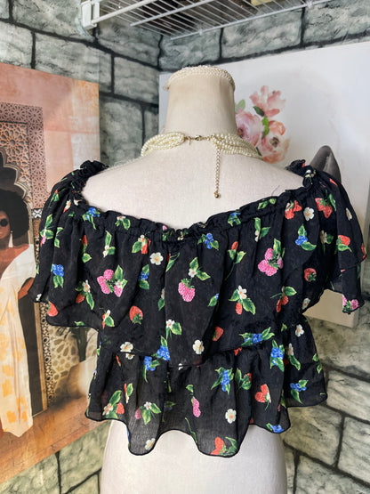 Zara Black Floral Blouse Women sz Large