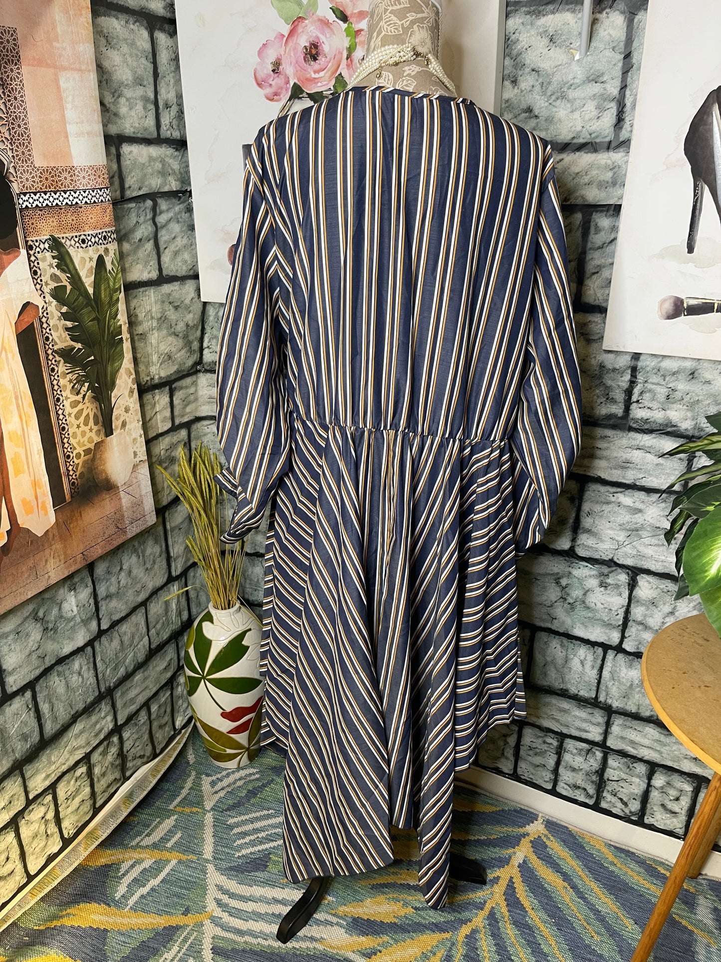 Mlle Gabrielle Blue Yellow Dress Women sz 3XL