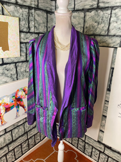 Thai Silk Purple Green Blazer Women sz Large