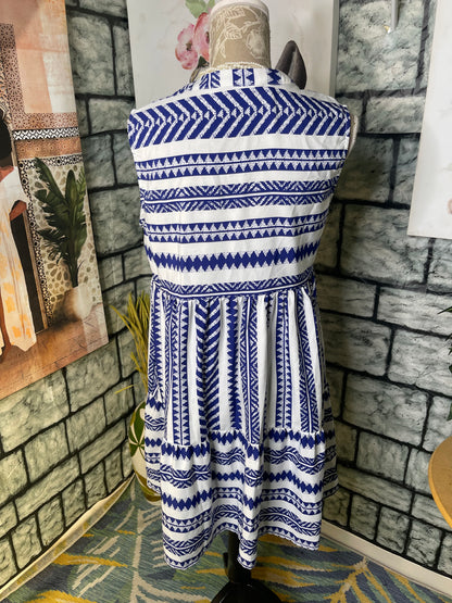 Blue White Print Dress Women sz Medium