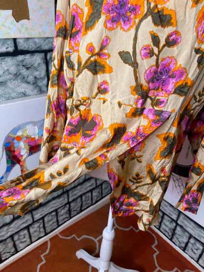 Masai Tan Flroal Blouse Women sz XL