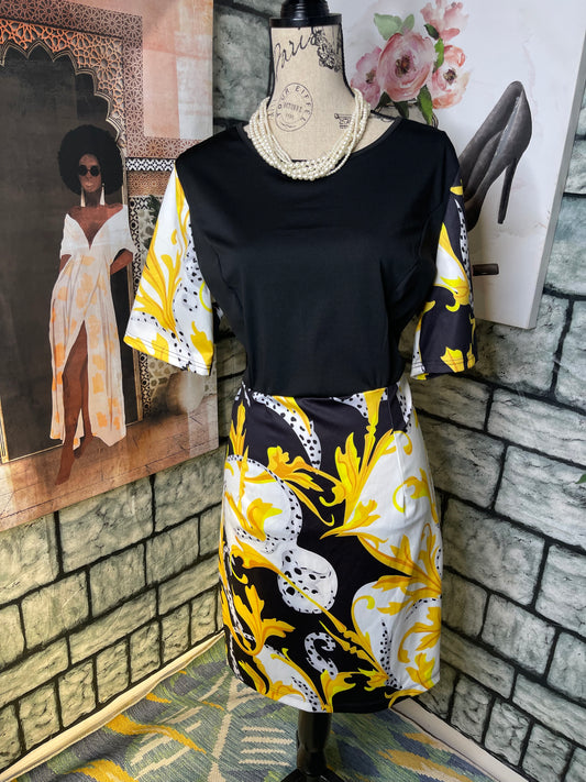 Black Yellow Dress Women sz Large