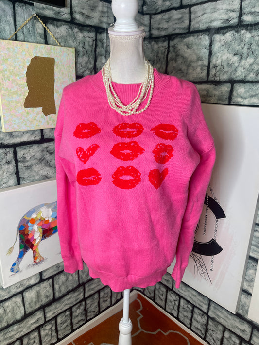 Nasty Grey Pink Lip Sweater Women sz XL