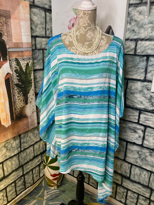 Zac & Rachel Blue White Blouse Women sz 3XL