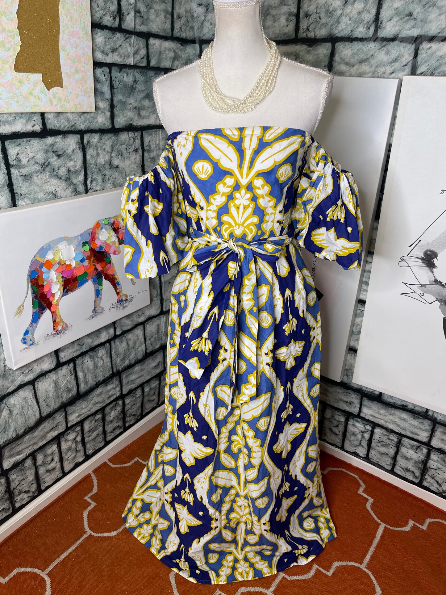 NEW Beyond Blue Yellow Dress Women sz Small