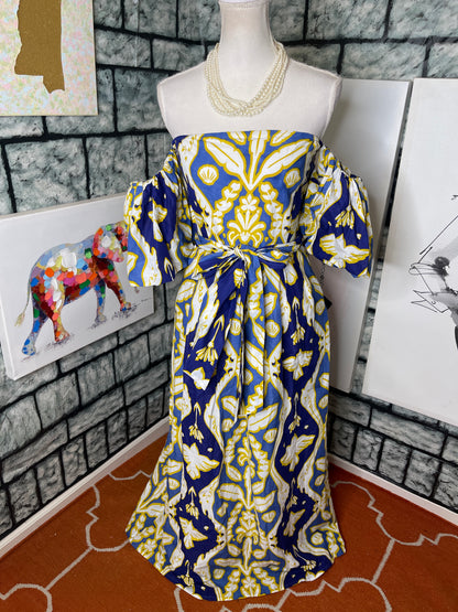 NEW Beyond Blue Yellow Dress Women sz Small