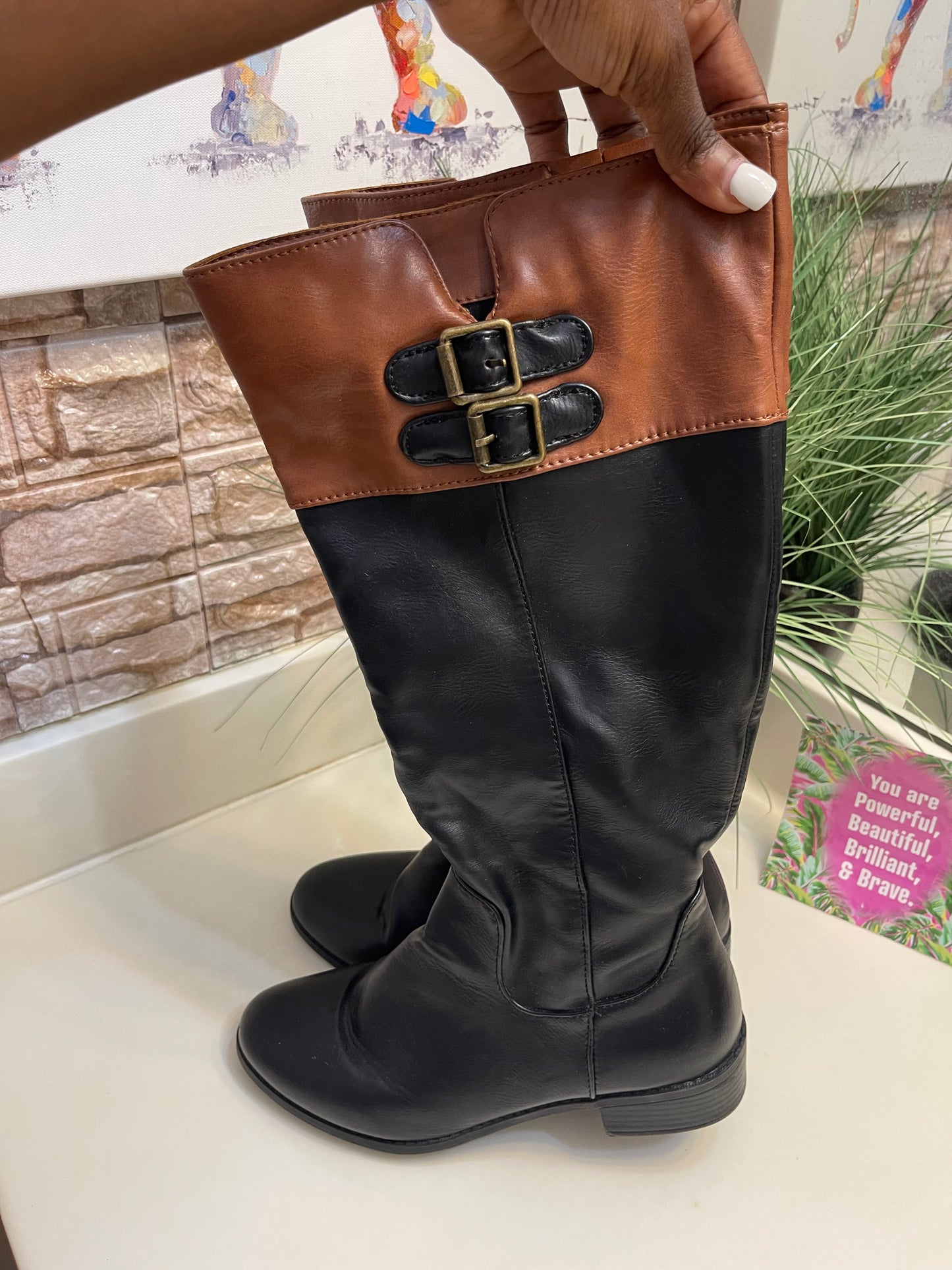 Sugar Black Brown Boots Women sz 8.5